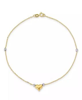 Macy's | Puffed Heart with Beads Anklet in 14k Yellow and White Gold,商家Macy's,价格¥1671