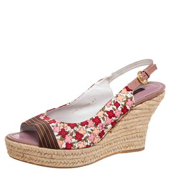 lv丝巾, [二手商品] Louis Vuitton | Louis Vuitton Multicolor Floral Printed Silk Olivia Espadrille Wedge Slingback Sandals Size 41商品图片 6.3折