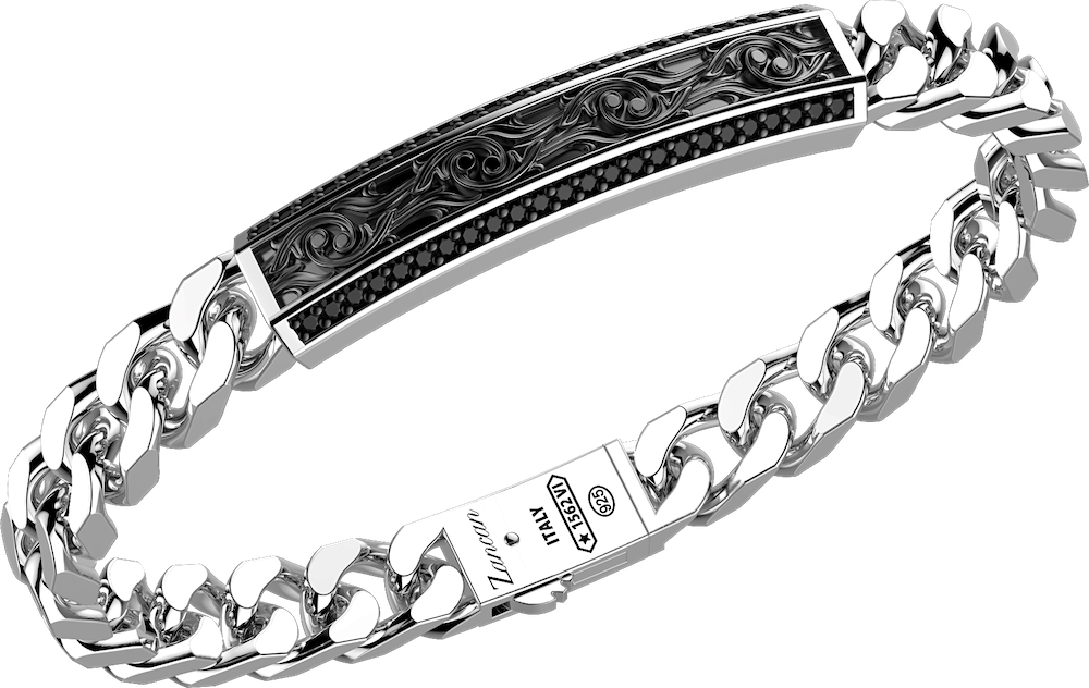 商品Zancan | Curb chain silver bracelet, plate with flamboyant design and natural stones.,商家Zancan Gioielli,价格¥3397图片
