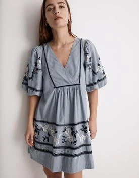 推荐Embroidered Foldover V-Neck Mini Dress商品