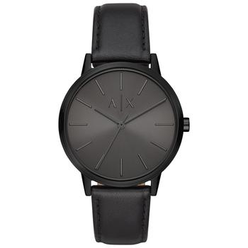 Armani Exchange | Men's Black Leather Strap Watch商品图片,