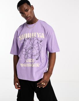 商品ASOS | ASOS DESIGN oversized t-shirt in purple with line drawing fish front print,商家ASOS,价格¥177图片