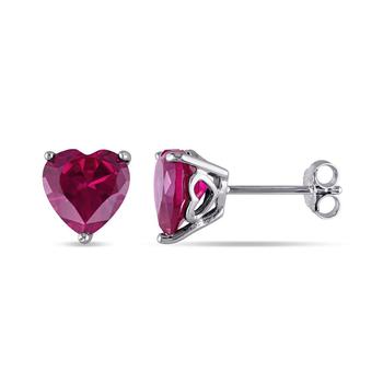 商品Macy's | Created Ruby (5 1/2 ct. t.w.) Heart Stud Earrings in Sterling Silver,商家Macy's,价格¥537图片