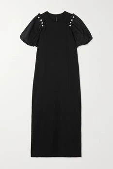 Bella 人造珍珠缀饰弹力棉质平纹布中长连衣裙,价格$251.95