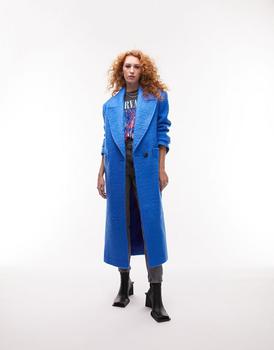 Topshop | Topshop extreme shoulder brushed crombie coat in blue商品图片,