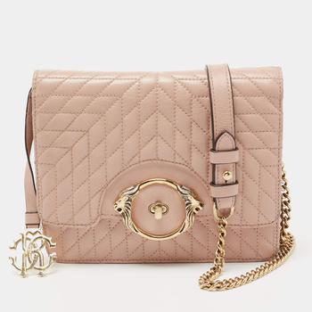 推荐Roberto Cavalli Pink Quilted Leather Flap Shoulder Bag商品