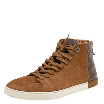 lv高帮鞋, [二手商品] Louis Vuitton | Louis Vuitton Brown Leather And Monogram Canvas High Top Sneakers Size 41.5商品图片 6.2折