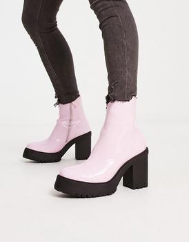 ASOS | ASOS DESIGN heeled chelsea boots in pink faux leather with platform sole商品图片,7.9折