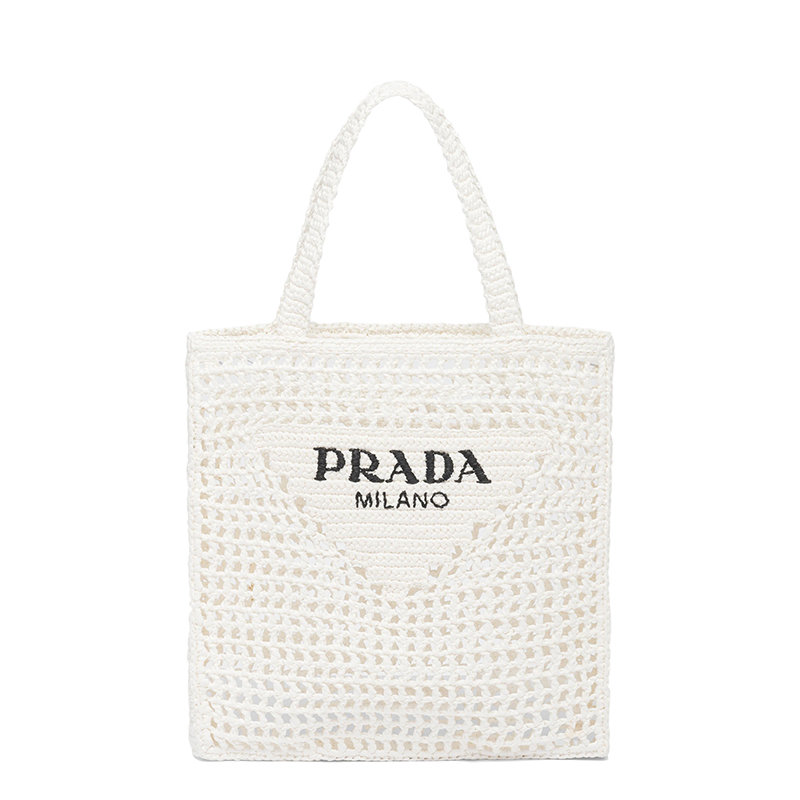 Prada | 【预售3-7天】PRADA/普拉达 22新款 女士白色酒椰纤维解构式单肩手提镂空托特包1BG393_2A2T_F0009_V_OOO商品图片,7.9折, 包邮包税