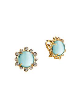 商品Mogul 18K Gold, Blue Topaz & Diamond Hex Earrings图片