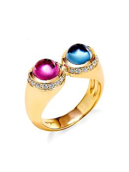 商品Mogul 18K Gold, Diamond, Rubellite & Blue Topaz Ring图片