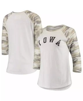 Camp David | Women's White and Camo Iowa Hawkeyes Boyfriend Baseball Raglan 3/4-Sleeve T-shirt,商家Macy's,价格¥225