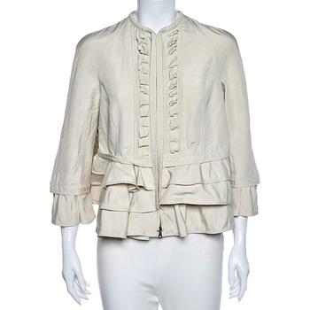 推荐Valentino Cream Ruffled Cotton Zip Front Jacket M商品