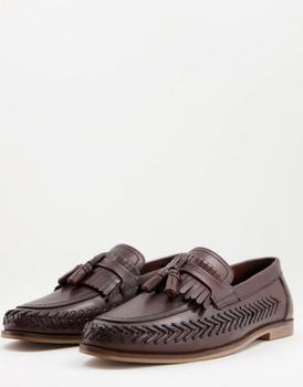 推荐Walk London Arrow woven tassel loafers in brown leather商品