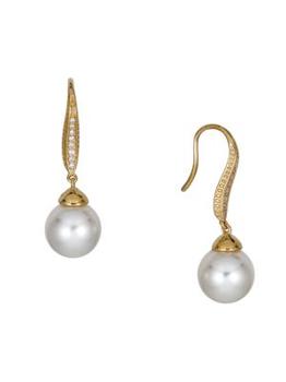 BELPEARL | 18K Yellow Gold, 9MM White Cultured Pearl & Diamond Earrings商品图片,5折