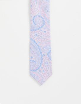 商品ASOS DESIGN slim tie in baby pink and blue paisley图片
