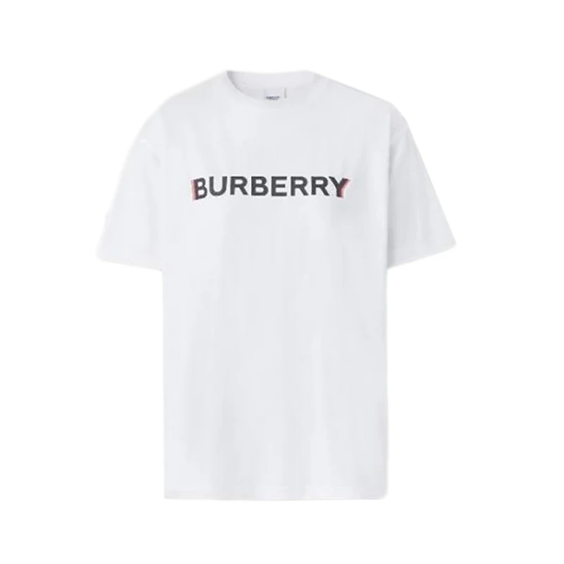 Burberry | BURBERRY/博柏利 男士白色棉质徽标印花重叠休闲T恤80781201,商家VPF,价格¥1348