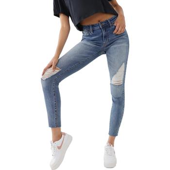 推荐True Religion Halle Women's Mid-Rise Medium Wash Raw Hem Super Skinny Jeans商品