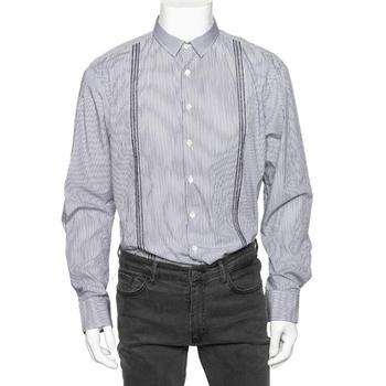 推荐Etro Blue Striped Cotton Embroidered Detail Button Front Shirt XXL商品