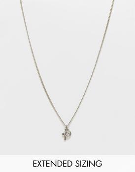 推荐ASOS DESIGN necklace with cross and blue stone pendant in silver tone商品