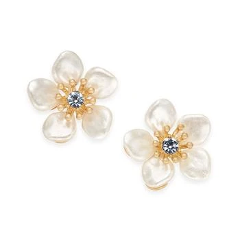 推荐Gold-Tone Crystal & Imitation Pearl Flower Stud Earrings商品