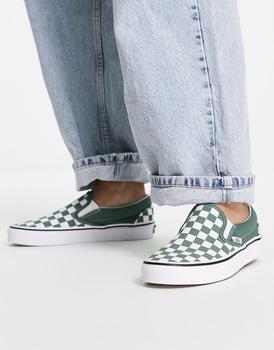 推荐Vans Classic slip-on checkerboard trainers in green商品