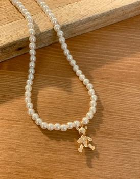 ASOS | ASOS DESIGN necklace with pearl and teddy bear charm in gold tone商品图片,8.3折