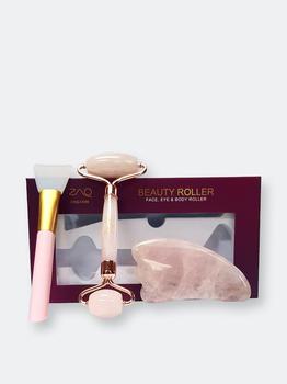 商品Rose Quartz Facial Roller, Gua Sha Board + Brush Set图片