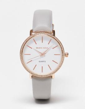 Brave Soul | Brave Soul faux leather strap watch with diamante detail in grey and rose gold商品图片,2.7折