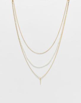 商品ASOS DESIGN multirow necklace with micro pearl and bar pendant in gold tone,商家ASOS,价格¥67图片