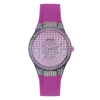 GUESS | Women's Quartz Iridescent Purple Silicone Strap Watch 39mm商品图片,