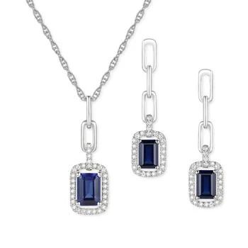 Macy's | 2-Pc. Set Lab-Grown Sapphire (2-1/2 ct. t.w.) & Lab-Grown White Sapphire (3/8 ct. t.w.) Halo Pendant Necklace & Drop Earrings in Sterling Silver,商家Macy's,价格¥1684