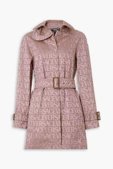 Versace | Belted leather-trimmed canvas-jacquard trench coat,商家THE OUTNET US,价格¥10270