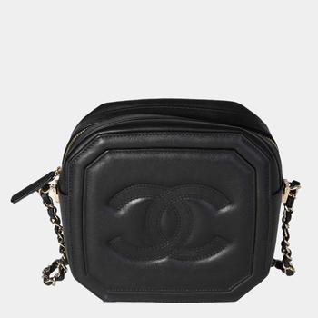 香奈儿122单肩包, [二手商品] Chanel | Chanel Black Lambskin Leather Octagon Camera Shoulder Bag商品图片 9.7折