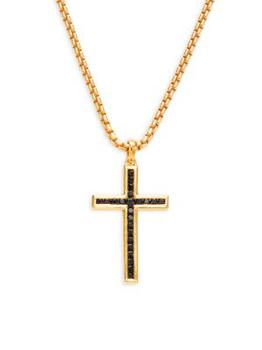 Effy | 14K Goldplated Sterling Silver & Black Spinel Cross Pendant Necklace商品图片,3折, 满$150享7.5折, 满折