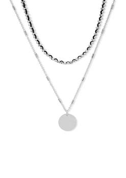 product Silver Tone Black 17 Inch Layered Coin Pendant Necklace image