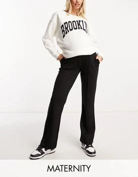 Mama.licious | Mamalicious Maternity over the bump wide leg trouser with pin tucks in black,商家ASOS,价格¥397