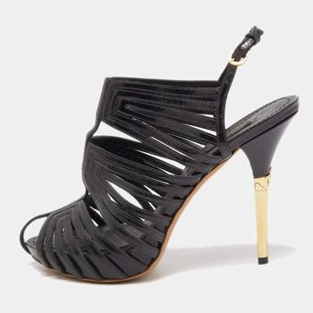 推荐Louis Vuitton Black Patent Leather Strappy Slingback Sandals Size 36.5商品