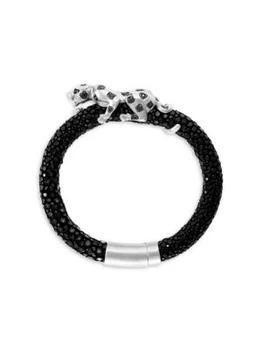Effy | Sterling Silver, Leather, Tsavorite & Black Diamond Bracelet,商家Saks OFF 5TH,价格¥4785