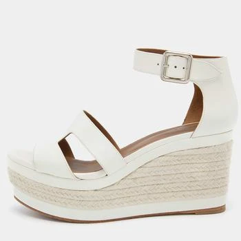 推荐Hermes White Patenr Leather Ilana Espadrille Wedge Sandals Size 38.5商品