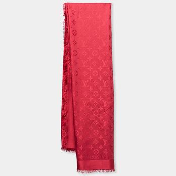 lv丝巾, [二手商品] Louis Vuitton | Louis Vuitton Red Monogramed Silk & Wool Fringed Scarf商品图片 满1件减$100, 满减