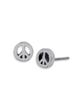 推荐Men's Peace Sign Stud Earrings in Sterling Silver商品