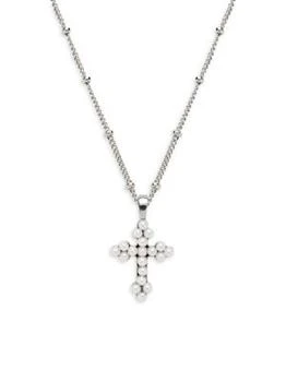 AWE INSPIRED | Sterling Silver Freshwater Pearl Cabochon Cross Pendant Necklace,商家Saks OFF 5TH,价格¥873