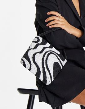 asos腋下包, ASOS | ASOS DESIGN beaded shoulder bag in mono swirl print商品图片 