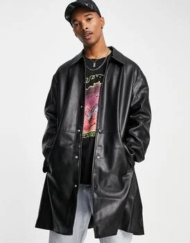 ASOS | ASOS DESIGN faux leather longline trench coat in black 6折, 独家减免邮费