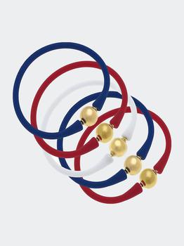 商品Bali 24K Gold Silicone Bracelet Stack Of 5 Red, White & Royal Blue,商家Verishop,价格¥906图片