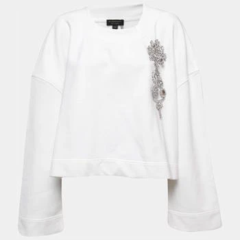 推荐Burberry White Cotton Crystals Embellished Brooch Detailed Sweatshirt XL商品