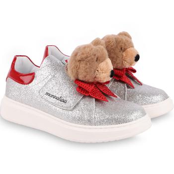 推荐Teddies and bows glitter logo velcro straps sneakers in silver商品