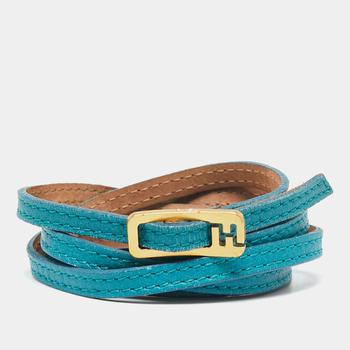 推荐Fendi Teal Blue Leather Multi Wrap Bracelet商品
