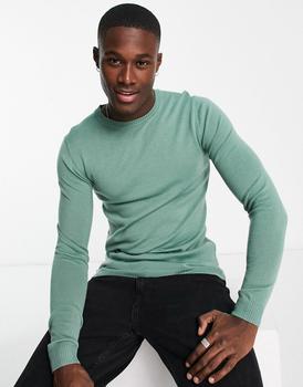 ASOS | ASOS DESIGN muscle fit premium merino wool jumper in sage green商品图片,8.5折